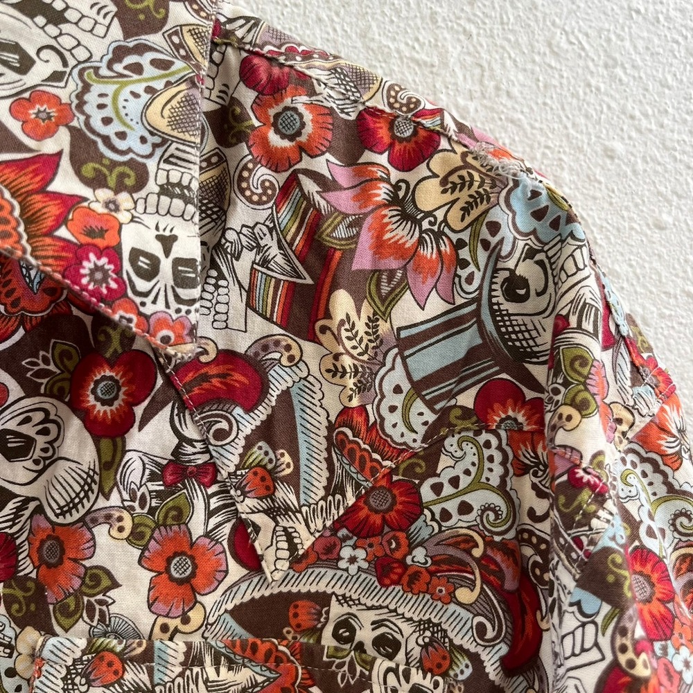 ROCKMOUNT Ranch Wear  Skulls‎ & Floral Print Western Shirt No Size Tag - Picture 7 of 8